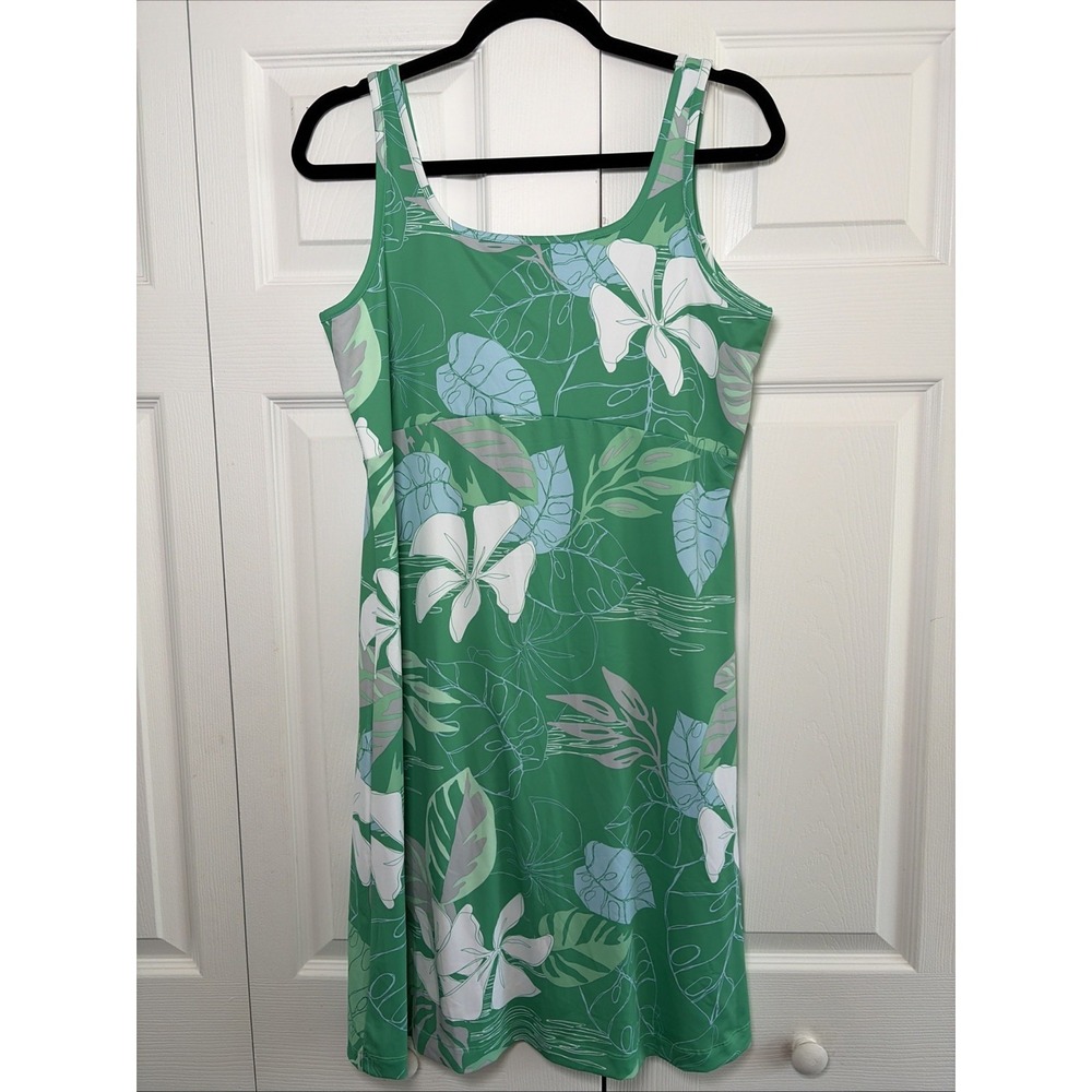Columbia PFG Freezer III Dress Womens L Green Floral Tropical Hibiscus Stretch
